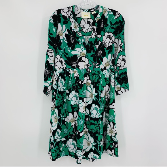 Anthropologie Maeve Juno Floral Mini Dress Green Black White Size XXS - Picture 10 of 10